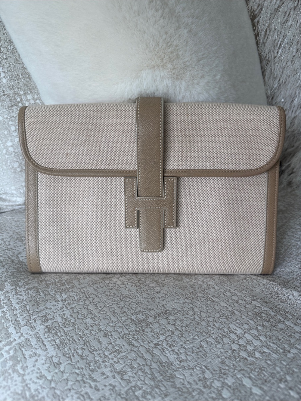 Medford Cowell H Taupe Canvas & Leather Clutch